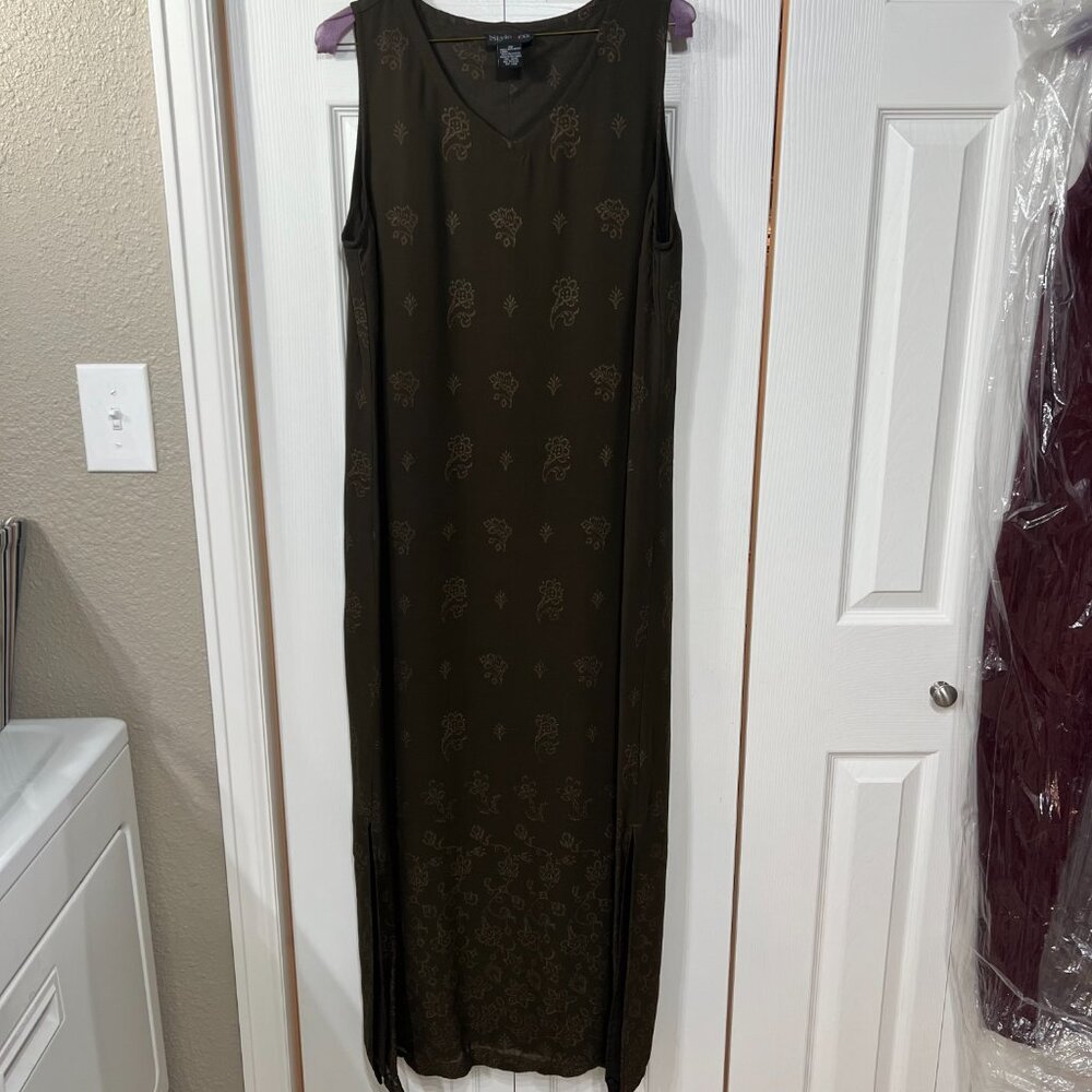 Vintage Style & Co Maxi Dress Size 10 Dark Green Floral V-neck Lined Sleeveless